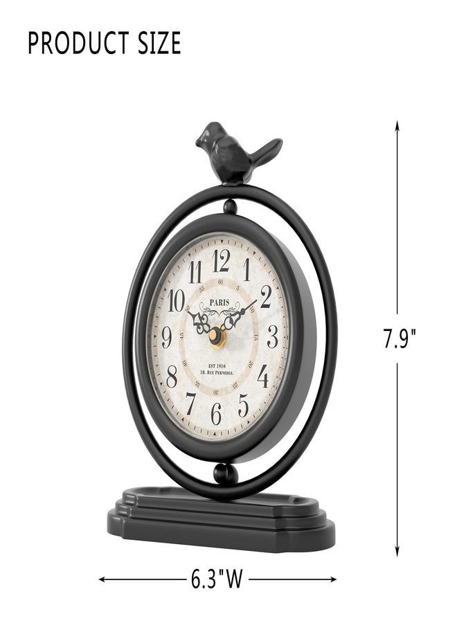 ChimeTide Black Vintage Table Clock with Bird, European Retro Style Mantel Clocks, Desk and Shelf Decor Clock, for Living Room, Farmhouse, Bedside, Bedroom, Gift (7.9" H x 6.3" W) - Image 2